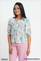 Tendenza Balloon Sleeve Printed Top