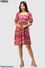 Tendenza Boho Elephant Print Puff Sleeve Dress