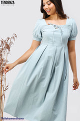 Tendenza Pintuck Detailed Puff Sleeve Dress