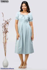 Tendenza Pintuck Detailed Puff Sleeve Dress