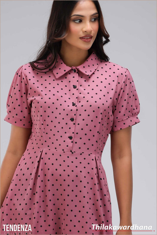 Tendenza Bubble Sleeve Polka Dotted Dress