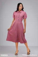 Tendenza Bubble Sleeve Polka Dotted Dress