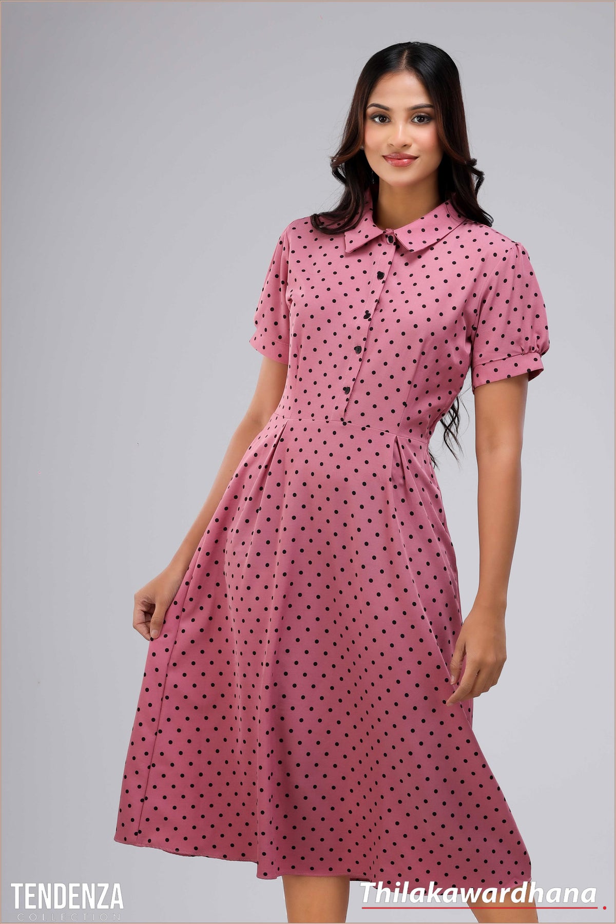 Tendenza Bubble Sleeve Polka Dotted Dress