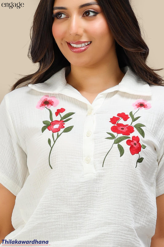 Engage Short Sleeve Embroidered Top