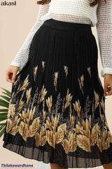 Golden Leaf Pleated Skirt - Free Size