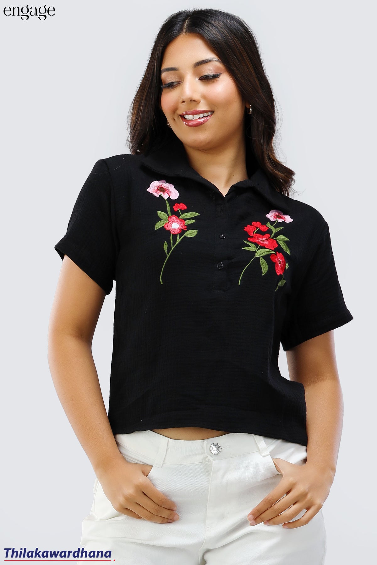 Engage Short Sleeve Embroidered Top