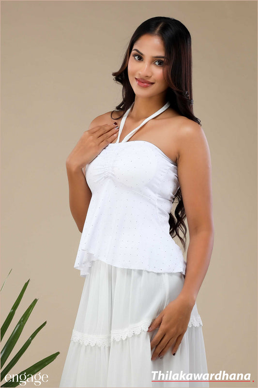 Halter Neck Ruched Peplum Top - Free Size