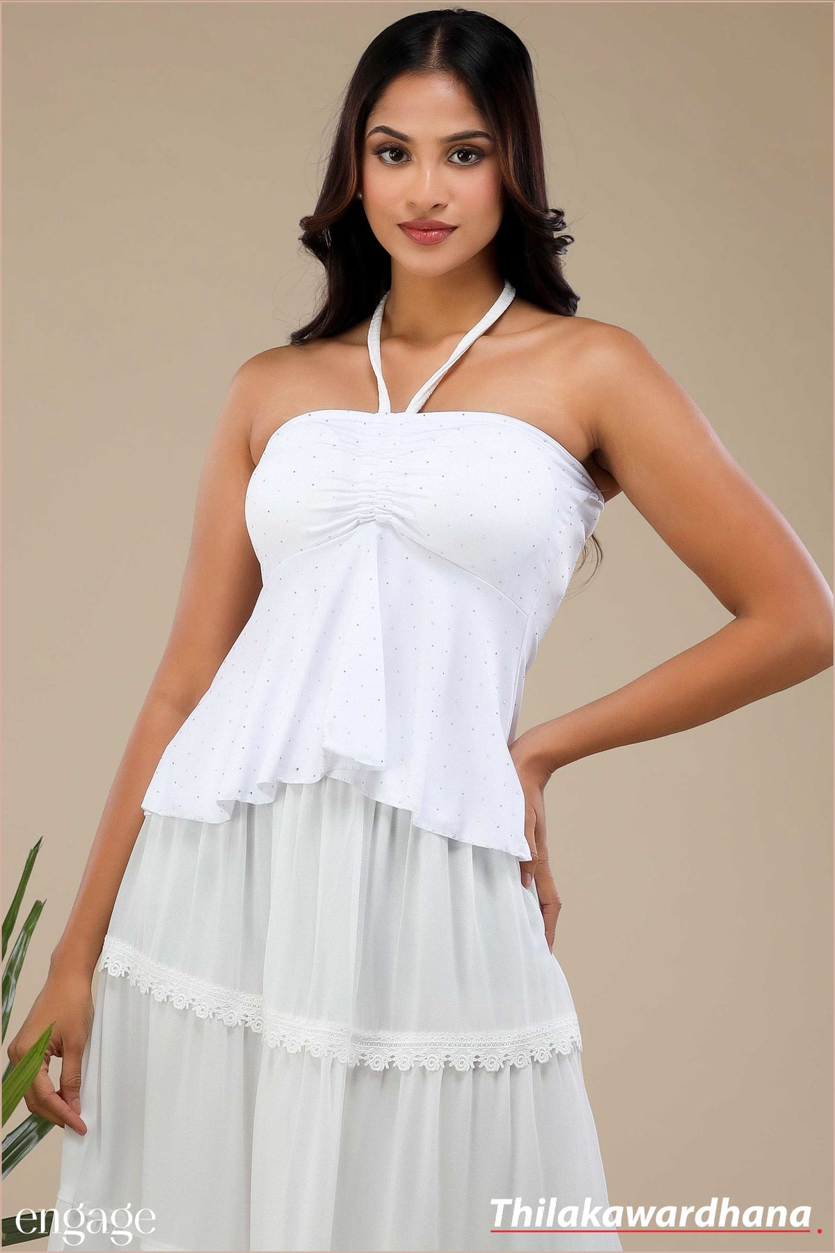 Halter Neck Ruched Peplum Top - Free Size