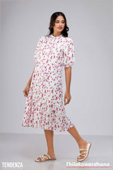 Tendenza Puff Sleeve Frilled Hem Midi Dress