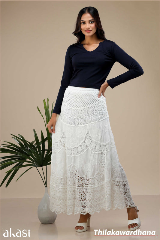 White Crochet Flare Skirt - Free Size
