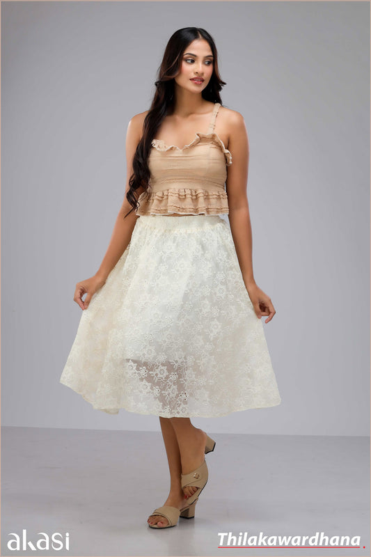 Floral Lace Midi Skirt - Free Size