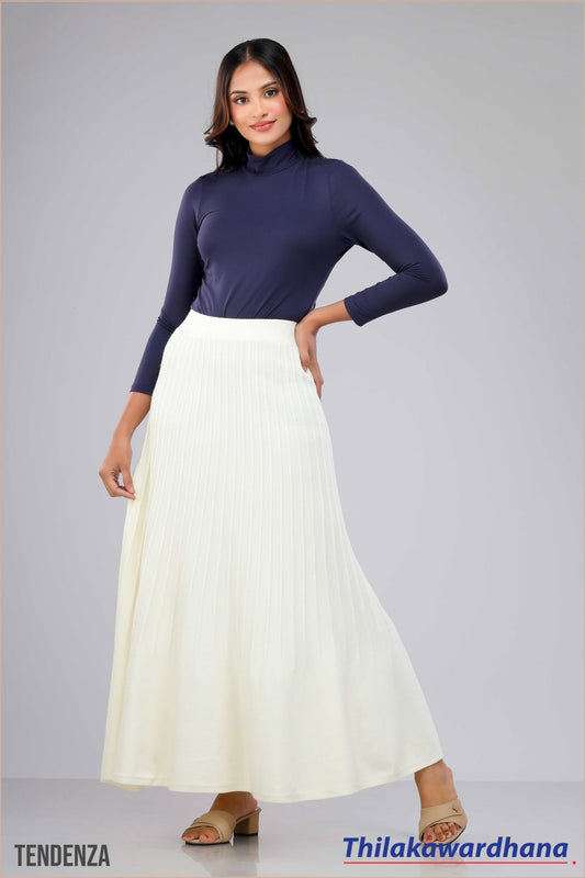 Ivory Pleated Maxi Skirt - Free Size