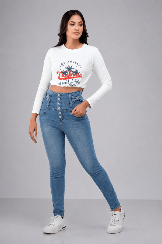 High Waist Mid Washed Jean