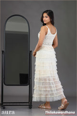 White Blossom Tier Maxi Dress - Free Size