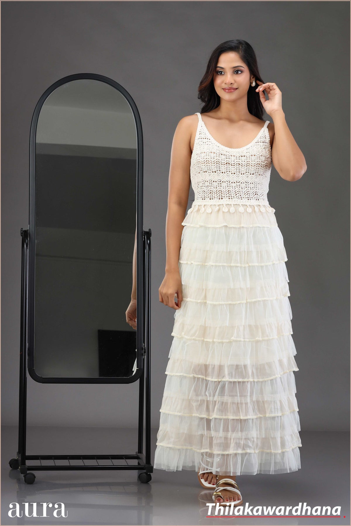 White Blossom Tier Maxi Dress - Free Size