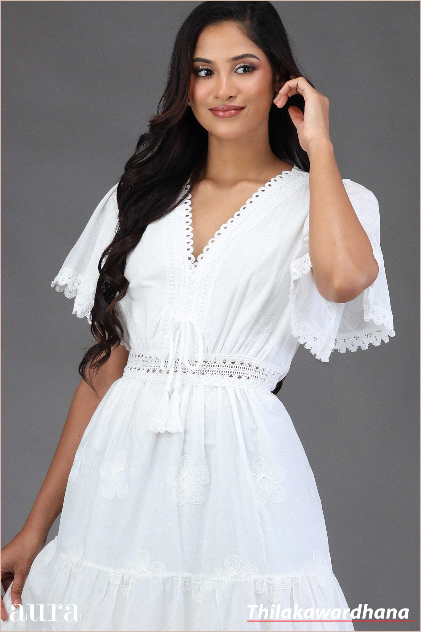 Ivory Schiffli Lace Maxi Dress – Thilakawardhana