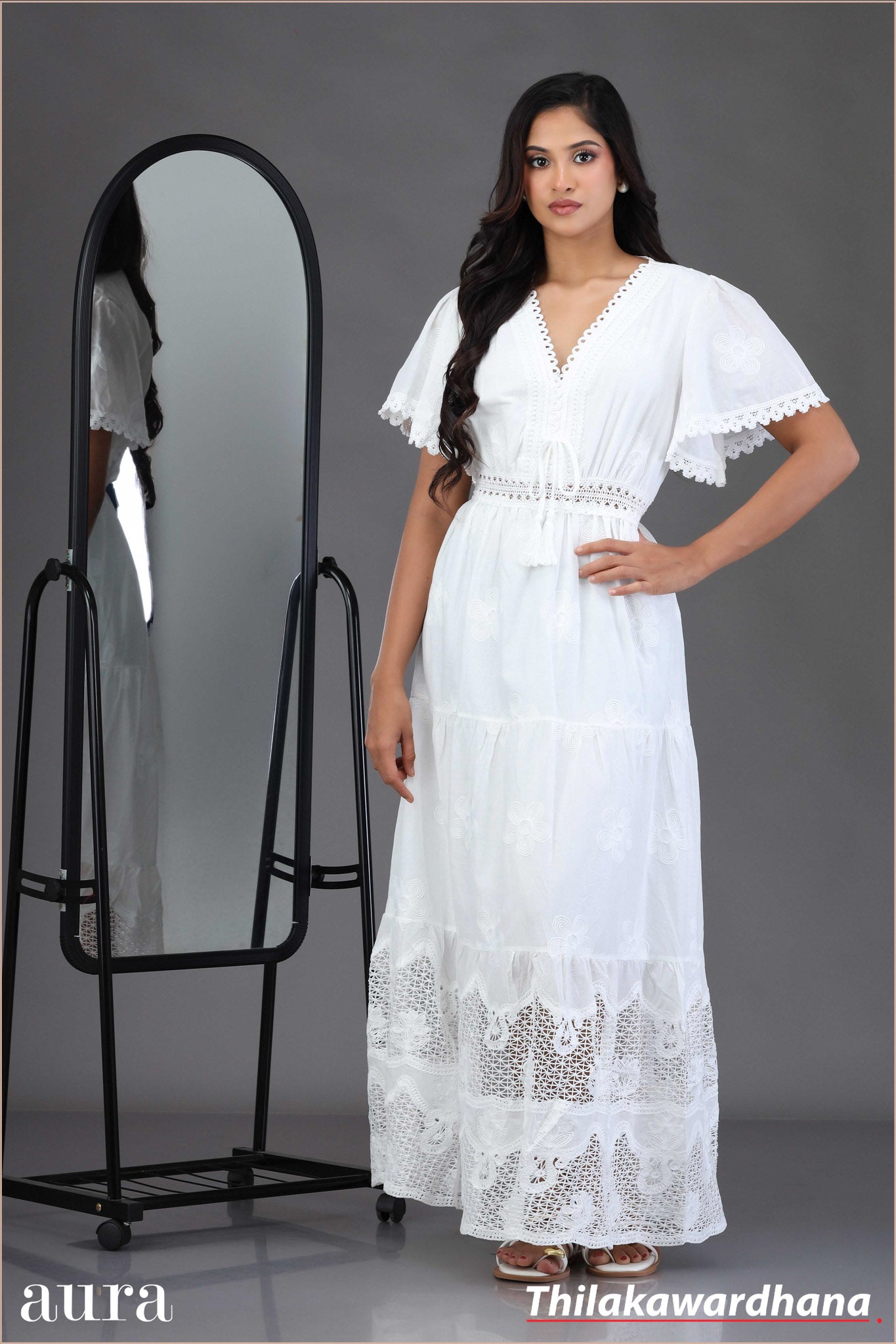 Ivory Schiffli Lace Maxi Dress