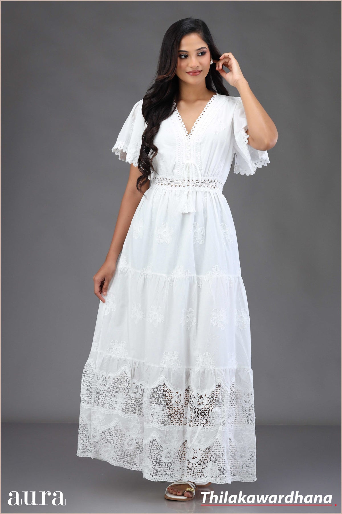 Ivory Schiffli Lace Maxi Dress