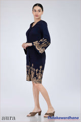 Aura Floral Embroidered Flare Sleeve Dress