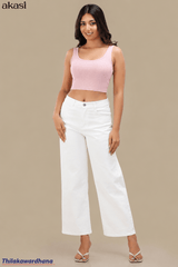 Mid Waist White Jean