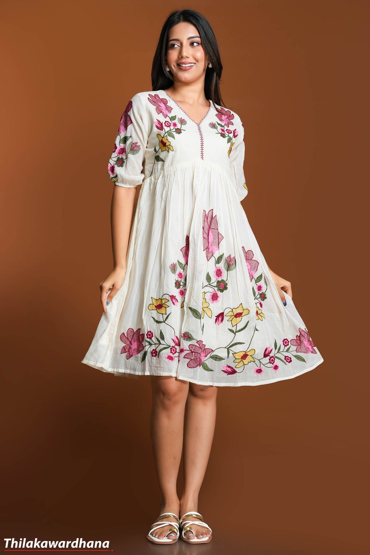 Ruby Floral Grace Embroidered Dress