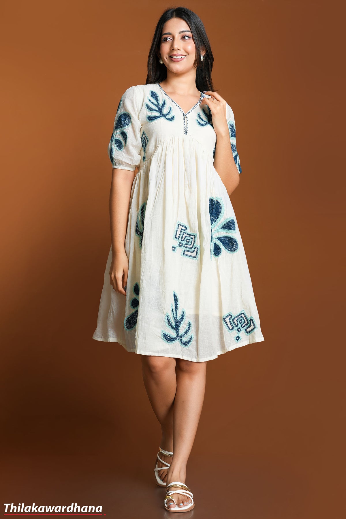 Ivory Garden Swing Embroidered Dress