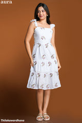 Aura White Blossom Embroidered Cutlone Dress