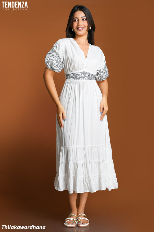 Tendenza Puff Sleeve Embroidered Dress