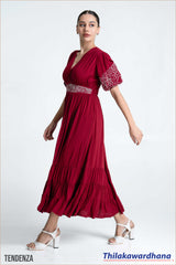 Tendenza Puff Sleeve Embroidered Dress