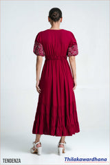 Tendenza Puff Sleeve Embroidered Dress