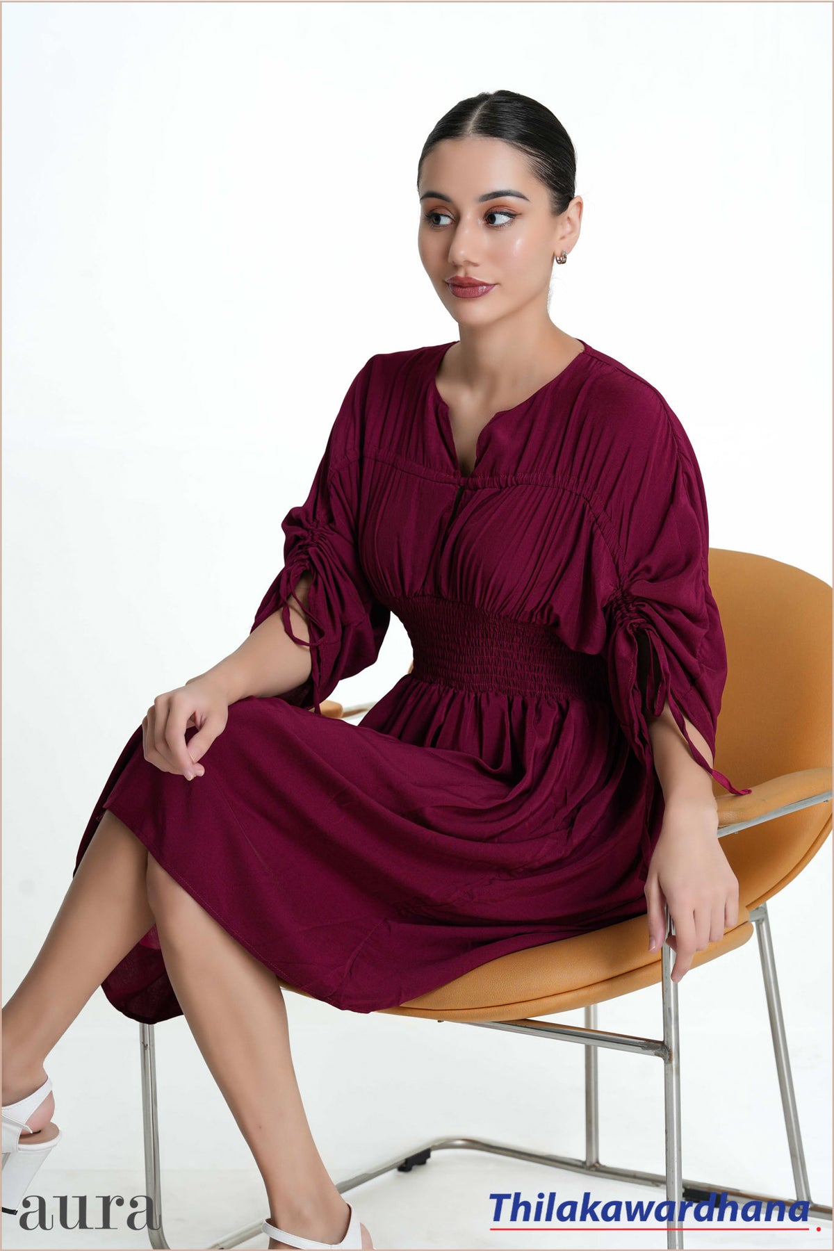 Aura Smocked Waist Puff Sleeve Dress