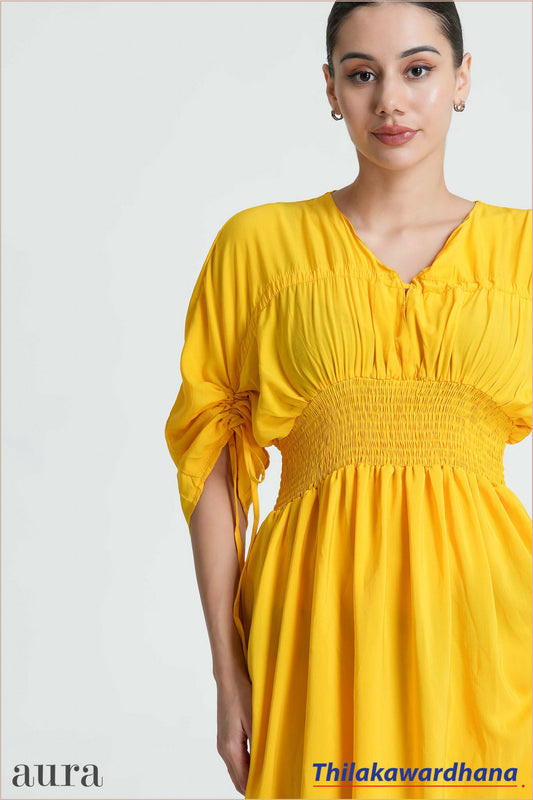 Aura Ruched Sleeve Smocked Dress