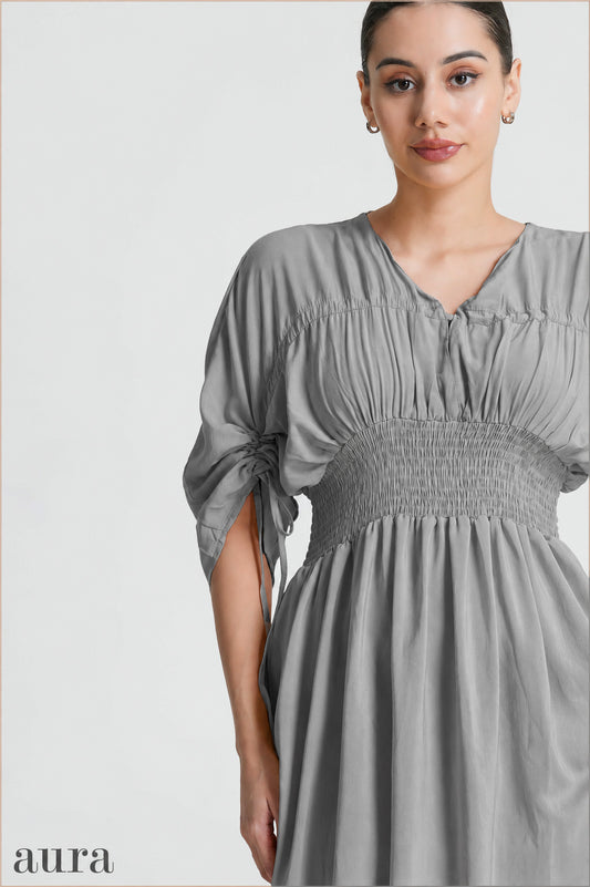 Aura Ruched Sleeve Smocked Dress