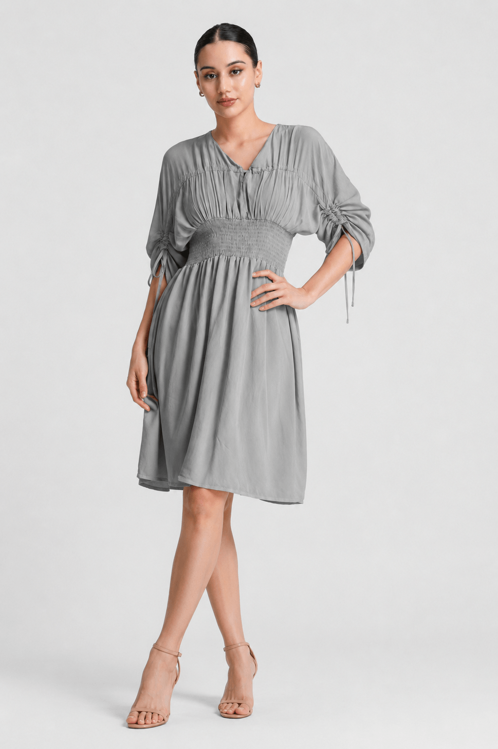 Aura Ruched Sleeve Smocked Dress