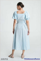 Aura Celeste Puff Sleeve Midi Dress