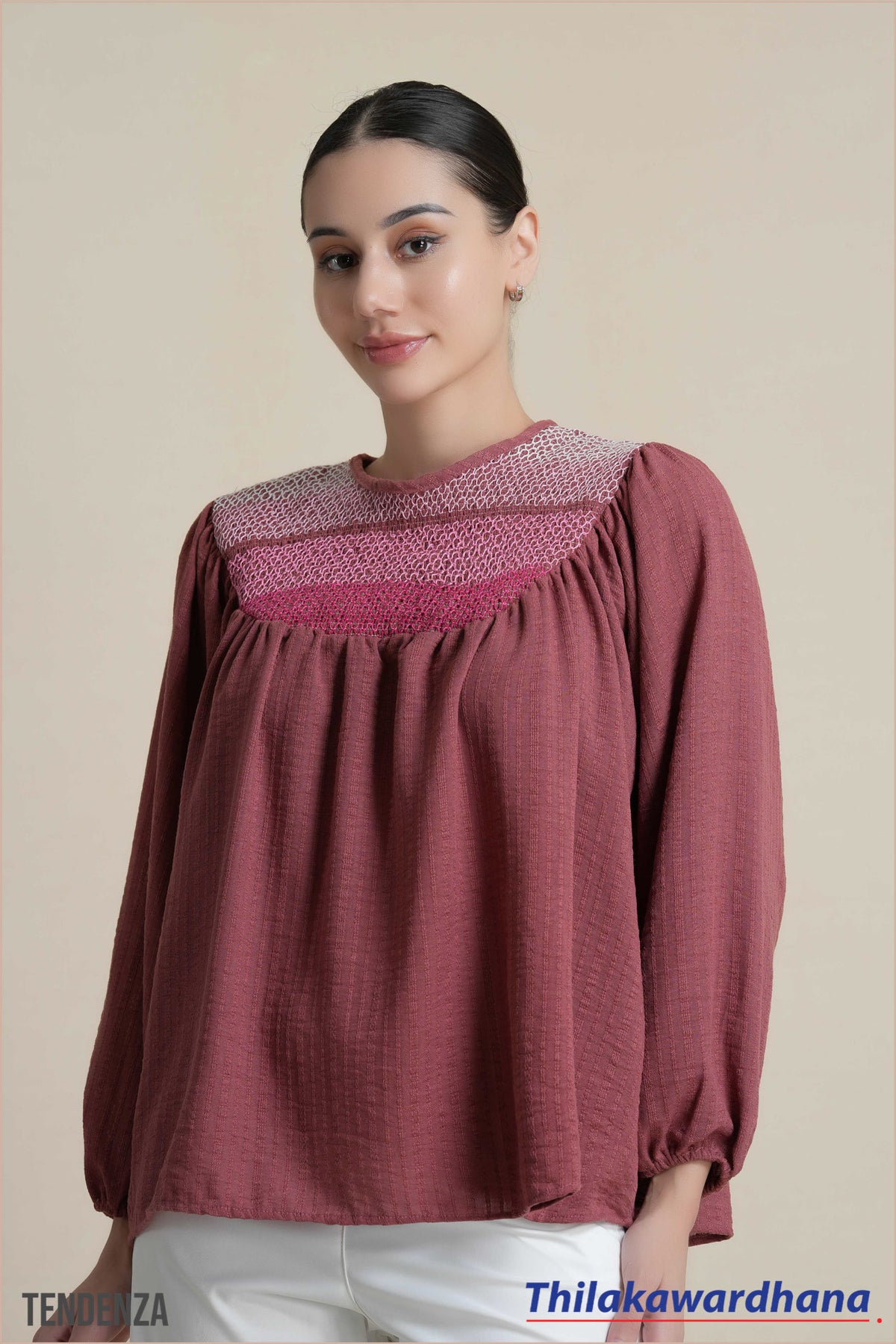 Tendenza Smocked Long Sleeve Blouse