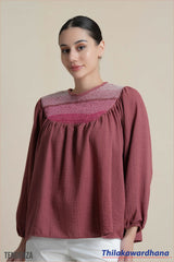 Tendenza Smocked Long Sleeve Blouse