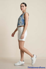 V Neck Embroidered Denim Top -  Free Size
