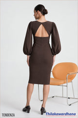 Tendenza Balloon Sleeve Slit Hem Midi Dress