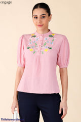 Engage Short Sleeve Embroidered Comfy Blouse