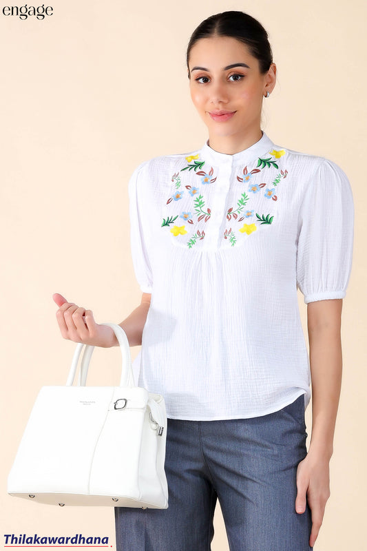 Engage Short Sleeve Embroidered Comfy Blouse