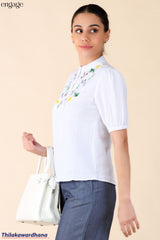Engage Short Sleeve Embroidered Comfy Blouse