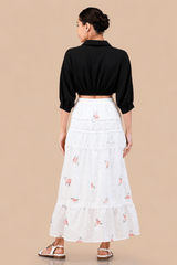Floral Printed Lace Detailed Skirt