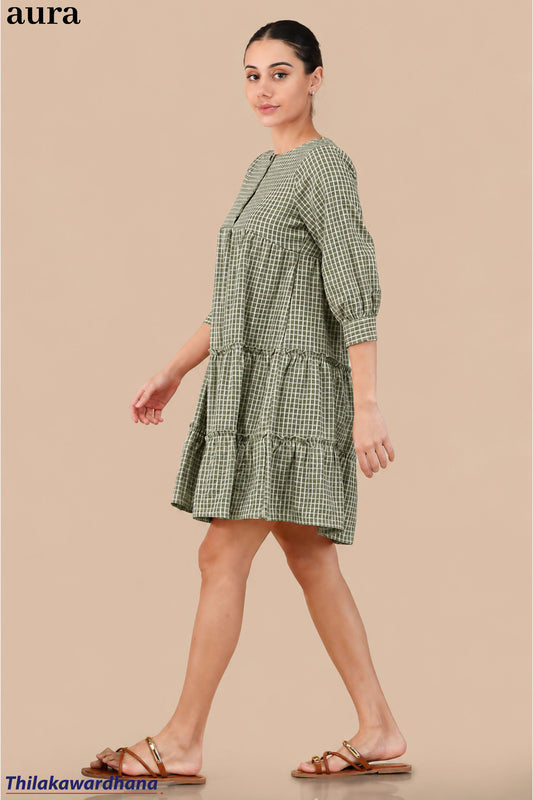 Aura Blush Check Tier Dress