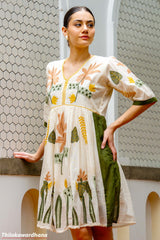 Ivory Garden Swing Embroidered Dress