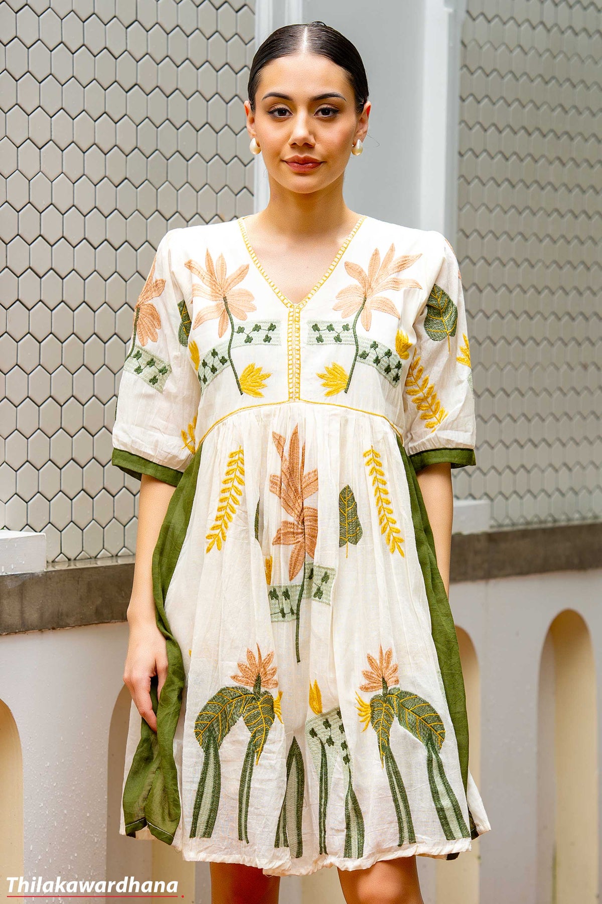 Ivory Garden Swing Embroidered Dress