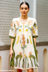 Ivory Garden Swing Embroidered Dress