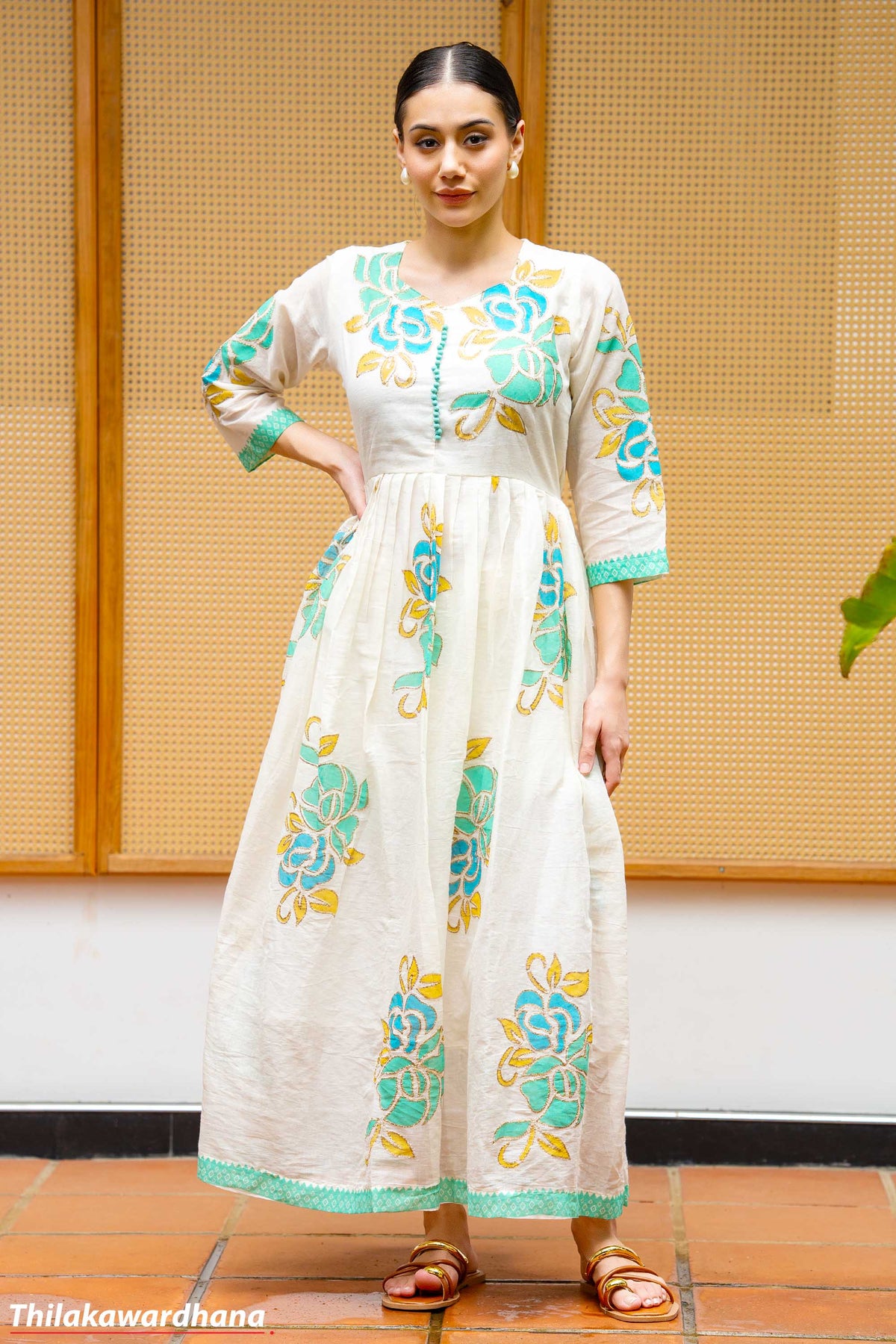 Turquoise Floral Embroidered Maxi Dress