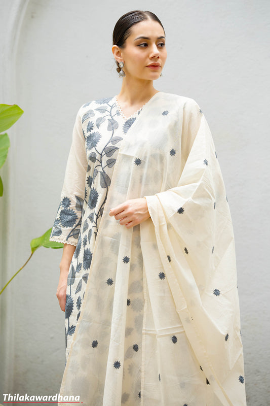 Ivory Blossom Embroidered 3 Piece Dress Set