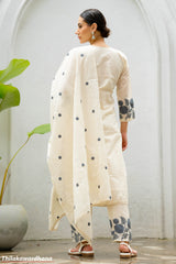 Ivory Blossom Embroidered Cotton 3 Piece Suit Set
